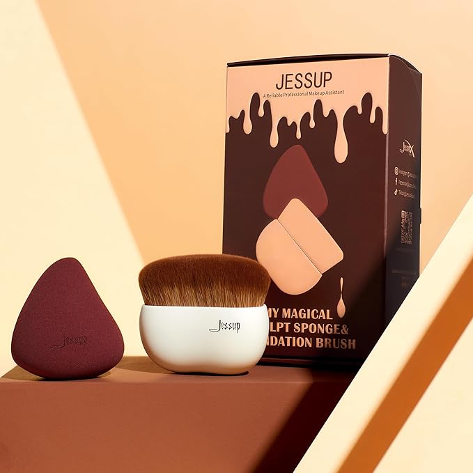 Jessup Makeup Brush Foundation Brush with Makeup Sponge 1pc Kabuki Brush for Liquid, Cream or Flawless Powder Cosmetic Face Boby Brush, T882-VivaGrace Women