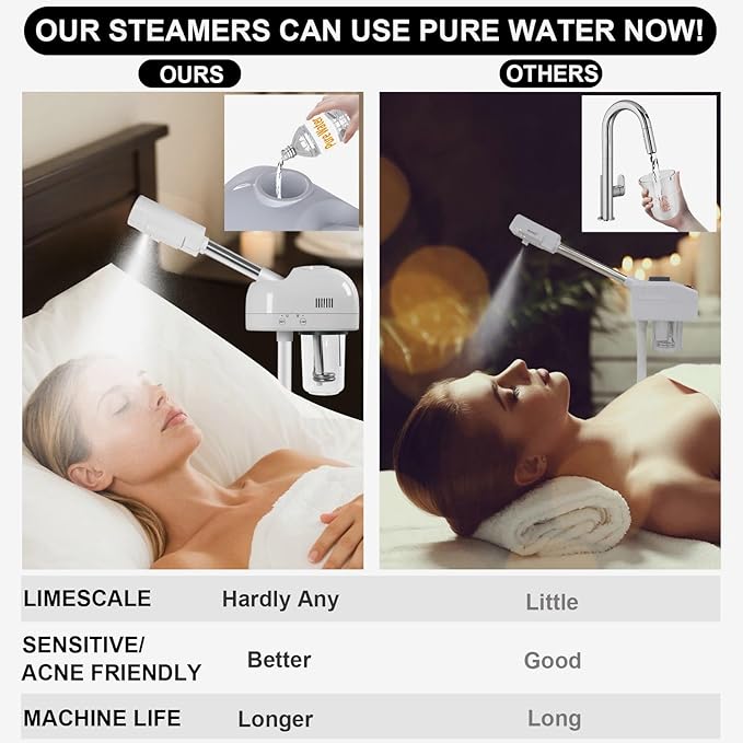 Stand Professional Ozone Facial Steamer with Touch Control, Adjustable Height & Rolling Base, 360° Rotatable Nozzle, Hot Mist Function, Use for Home, Salon SPA (White)-VivaGrace Women