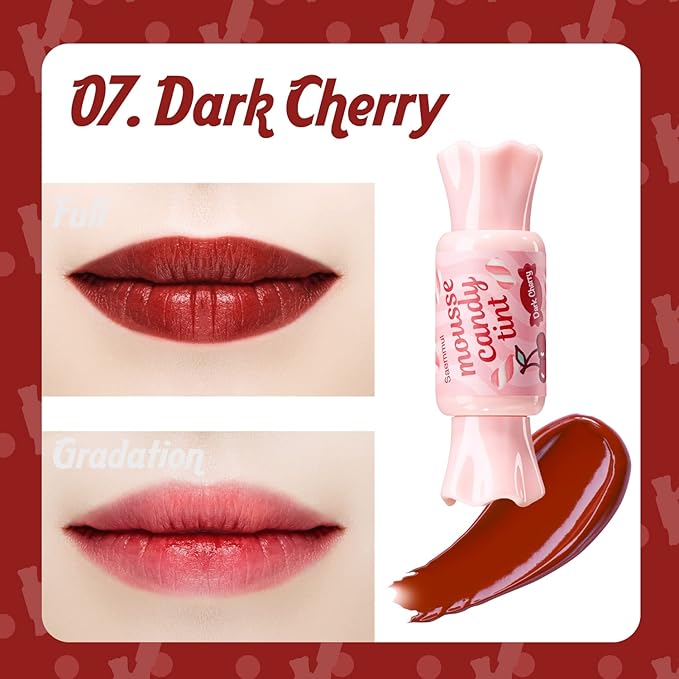 THESAEM Saemmul Mousse Candy Tint #7 Dark Cherry Mousse - High Pigment Matte Finish Long Lasting Lip Stain with Honey Extracts to Hydrate Lips - Weightless & Smudge-Proof, 0.3 fl.oz.-VivaGrace Women