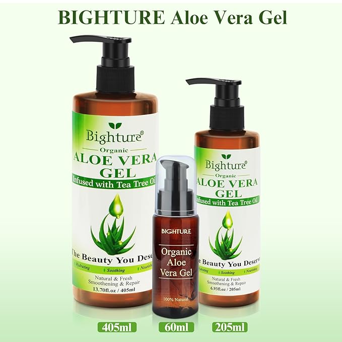 Organic Aloe Vera Gel with Tea Tree Oil for Face & Body, Freshly-cut Aloe Vera Gel Ideal for Skin, Scalp, & Hair Hydration, Calming Moisturizer for Soothing After Sun Care Relief, 6.93 oz-VivaGrace Women