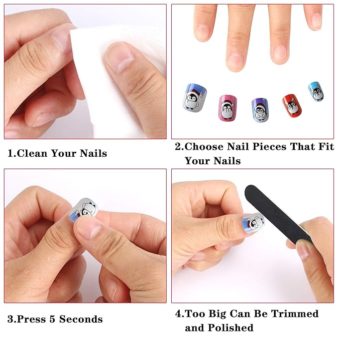 JANYUN 96 Pcs Kids False Nails - Full Cover Short False Nails Lovely Gift for Children