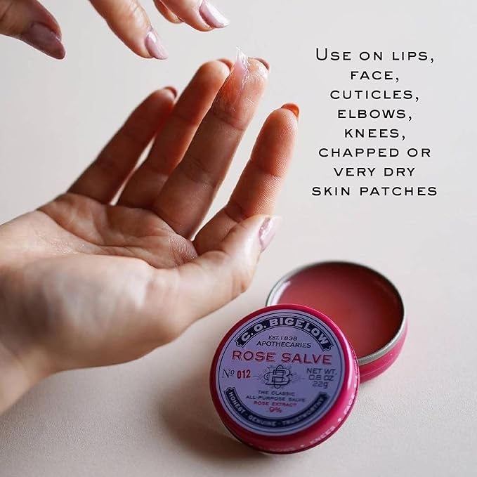 C.O. Bigelow All Purpose Salve Lip Balm Tins, Rose Salve Pack of 3 for Chapped Lips & Dry Skin - Moisturizing Lip, Cuticle 0.8 oz each-VivaGrace Women