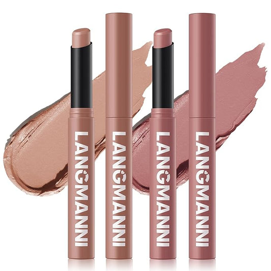 Jolilab 2Pcs Velvet Matte Lipstick Nude Matte Soft Dark Color Stick High Pigmented Long-Lasting Waterproof Lip Stick Lip Balm Beauty Cosmetics Gift for Girls and Women(03#+04#-VivaGrace Women
