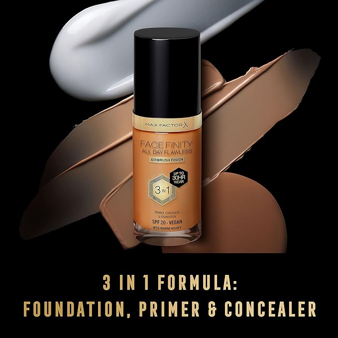 Max Factor Facefinity 3-in-1 All Day Flawless Liquid Foundation, SPF 20-78 Warm Honey, 30 ml-VivaGrace Women