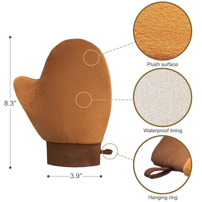Self Tanning Brushes- Blend & Blur Extra Large Body Makeup Brush & Tanning Mitt, 2 Pcs, Kabuki Body Brush Applicator for Tan, Foundation, Self Tanner Glove for Application, Mousse, Lotion (Rose Gold)-VivaGrace Women