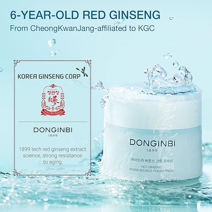 Donginbi Korean Face Moisturizer Red Ginseng Hydra Bounce Cream Fresh, Korean Red Ginseng Skin Moisturizing Face Cream for Dry and Oil Skin Moisturizing Cream- 0.84Oz-VivaGrace Women