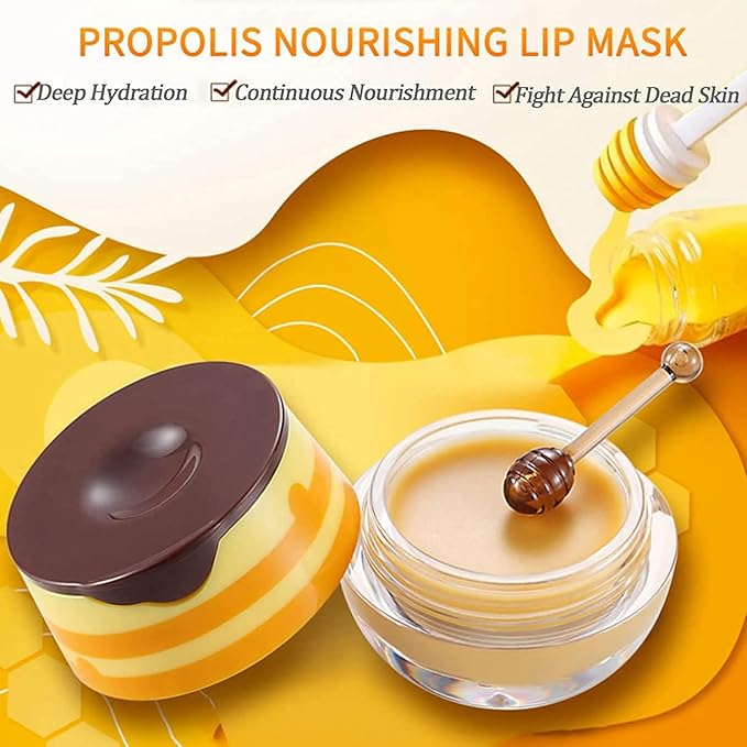 Honey Lip Balm Pot, Honey Lip Mask Propolis Lip Mask Balm Moisturizing Hydrating Prevention Dry and Cracked Lip Scrubs Exfoliator (1 Pack Honey)-VivaGrace Women