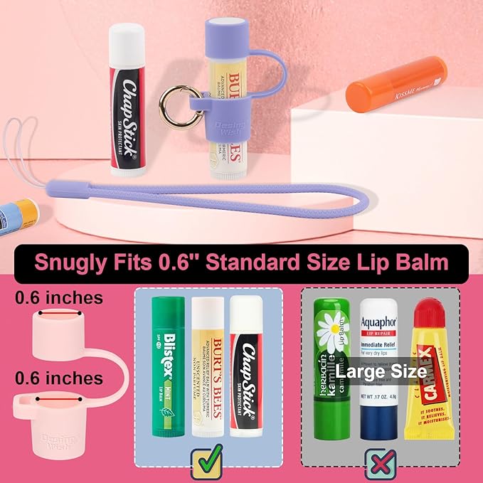 Desing Wish Silicone Lip Balm Holder with Cap Cover Portable Chapstick Holder Keychain Sleeve Lip Balm Key Chain with Key Ring and Wrist Strap Lanyard - Purple-VivaGrace Women