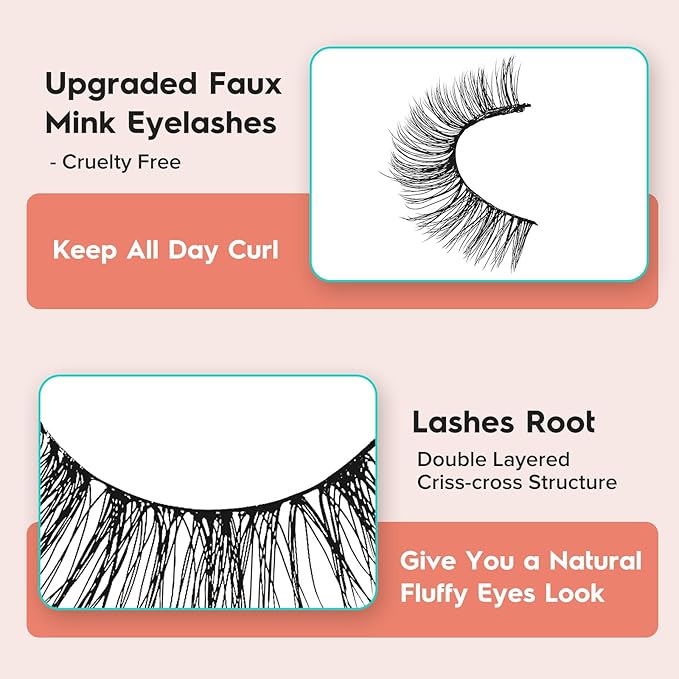 Lashes Wispy False Eyelashes Cat Eye Lashes Natural Look 3D Volume Fake Eyelashes Thin Band Lashes 12mm Natural Eye Lashes C Curl Siligli Lashes Pack 10 Pair-VivaGrace Women