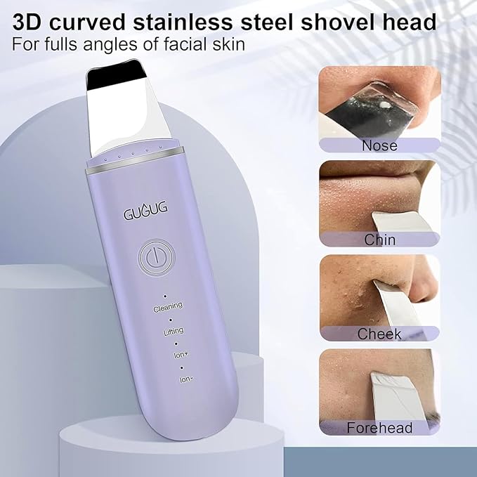 GUGUG Skin Scrubber Face Spatula Skin Spatula Pore Cleaner Blackhead Remover Tools for Facial Deep Cleansing-4 Modes, Purple-VivaGrace Women