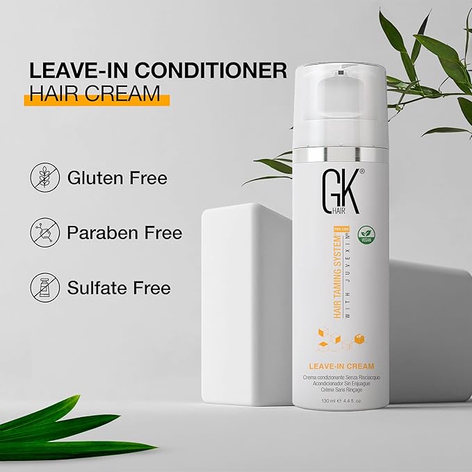 GK HAIR Global Keratin Leave In Conditioner Cream (4.4 Fl Oz/130ml) Conditioning Hydrating Smoothing Moisturizing & Frizz Control For Dry Damaged Hair Taming before Swimming or Exercise-VivaGrace Women