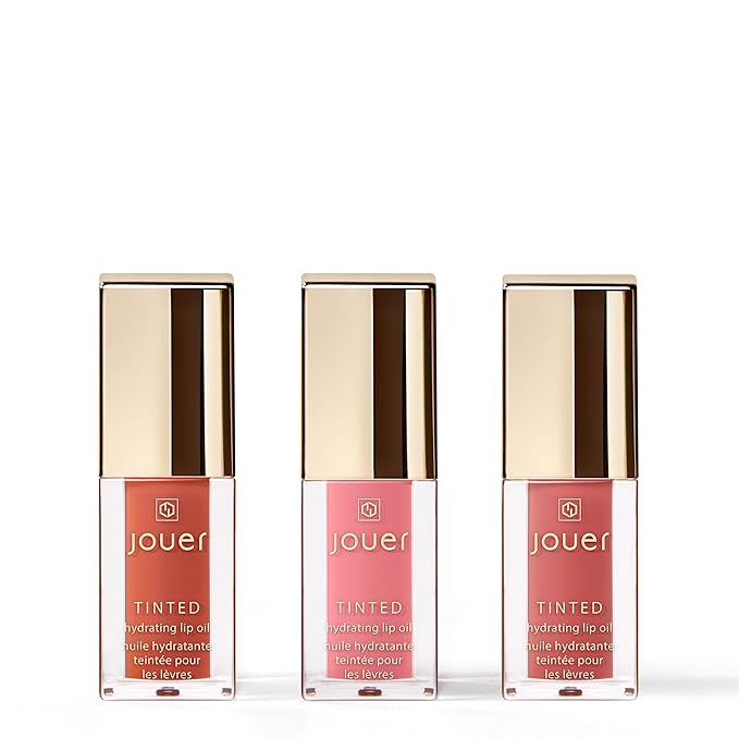Jouer Bonnes Fêtes Deluxe Mini Lip Oil - Tinted Hydrating Lip Oil Gloss – Moisturizing Dry Lip Treatment Serum - Fragrance Free Tinted Lip Oil - Jojoba Seed Oil and Apricot Oil Formula - Valued at $42-VivaGrace Women