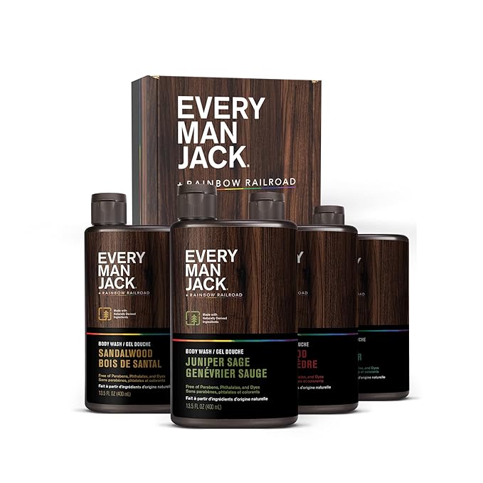 Every Man Jack Body Wash Variety Box - Includes Four Body Washes with Clean Ingredients & Incredible Scents - Round Out His Routine with Sandalwood, Cedarwood, Juniper Sage, & Sea Salt Body Washes-VivaGrace Women