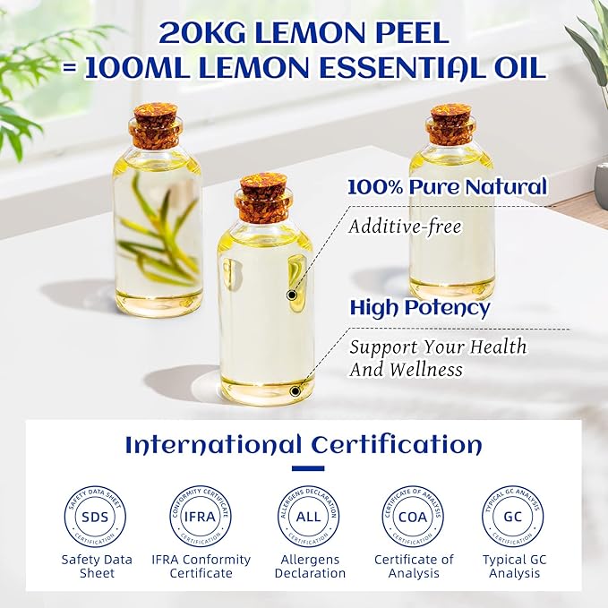 HIQILI Lemon Essential Oil, Household Cleaning, Air Purification, Skin Care, Can be Added to Cleansers, Sprays, Body Lotions Use - 3.38 Fl Oz/100ML-VivaGrace Women