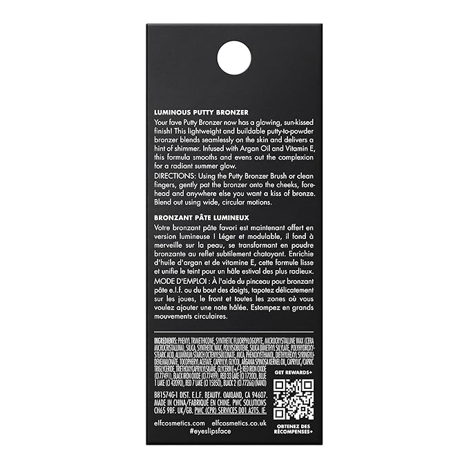 e.l.f. Luminous Putty Bronzer, Lightweight Putty-to-Powder Bronzer For A Radiant, Glowing Finish, Highly Pigmented, Vegan & Cruelty-Free, Frequent Flyer-VivaGrace Women