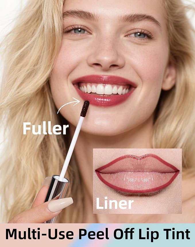 KIMUSE Lip Stain Peel Off, Peel Off Lip Liner Stain with Tweezer, Long Lasting, Waterproof, Transfer Proof Lipstains Color, Smudge-Free, Easy Removal, Matte Finish-VivaGrace Women