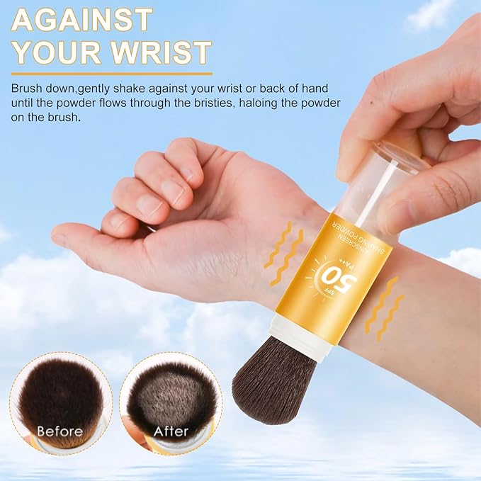 Mineral Sunscreen Setting Powder, SPF 50++ Mineral Setting Powder Sunscreen for Face with Soft Brush Powder Sunscreen for Scalp Matte Face Powder (1PC, 1.02 * 1.02 * 4.29)-VivaGrace Women