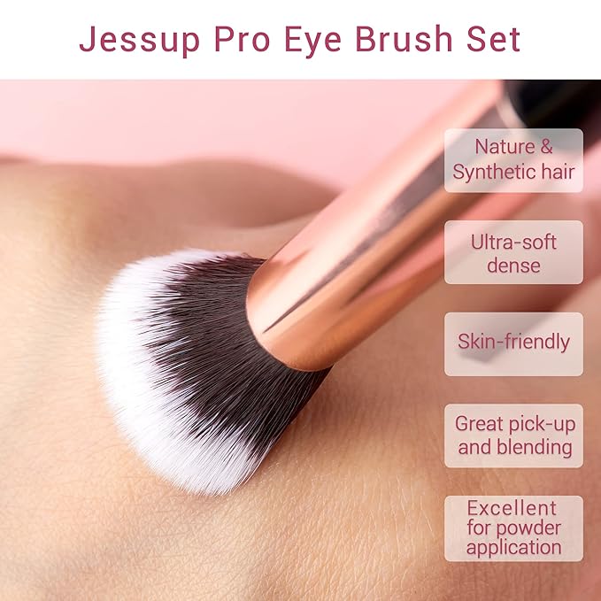 Jessup 15Pcs Professional Makeup Brushes Set Make up Brush Tools kit Eye Liner Shader Wood Handle Natural-synthetic Hair Brushes Pearl Black/Rose Gold T157-VivaGrace Women