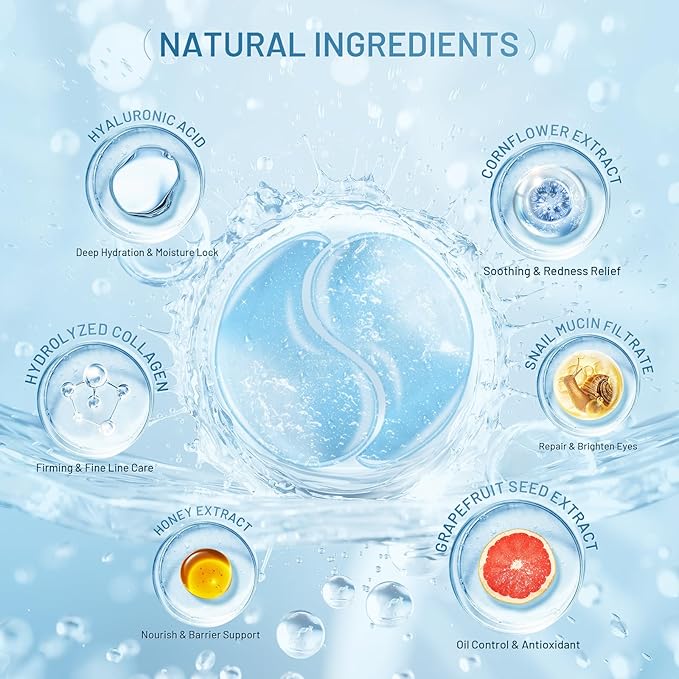 Under Eye Masks Patches - Hyaluronic Acid Collagen for Dark Circles,Eye bags, Fine Lines,puffiness Smoothing Skin Care Treatment Hydrating for Women and Men, (60 Pcs) Blue-VivaGrace Women