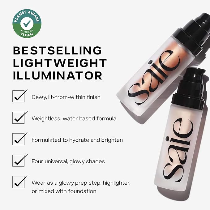 Saie Glowy Super Gel - Hydrating Makeup Primer and Illuminating Glow Serum Enriched with Vitamin C and Squalane Oil - All-Over Liquid Highlighter Makeup for Instant Glass Skin - Warmglow (1 oz)-VivaGrace Women