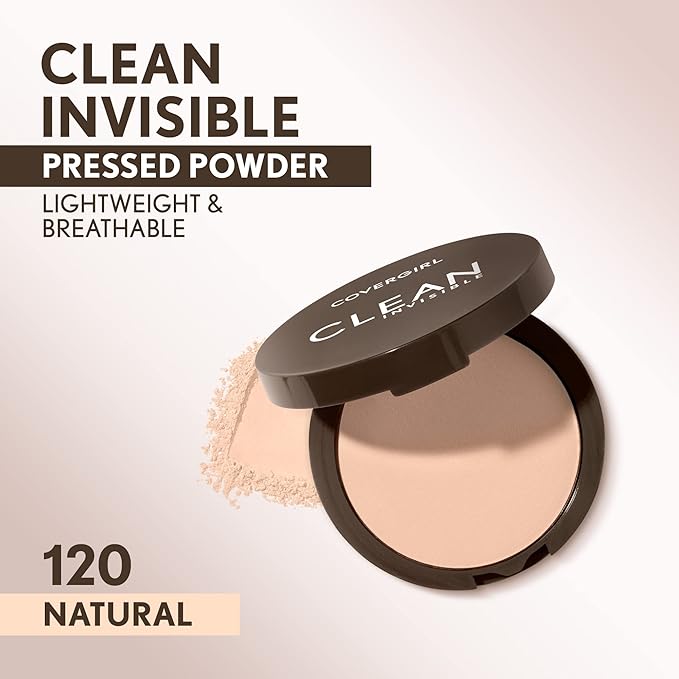Covergirl Clean Invisible Pressed Powder, Lightweight, Breathable, Vegan Formula, Creamy Natural 120, 0.38oz-VivaGrace Women