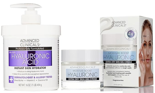 Advanced Clinicals Hyaluronic Acid Face Moisturizer Gel Cream + Hyaluronic Acid Body Cream 2pc Hydrating Skincare Set For Women & Men To Reduce Appearance Of Dry Skin, Wrinkles, & Fine Lines, 2pc Set-VivaGrace Women