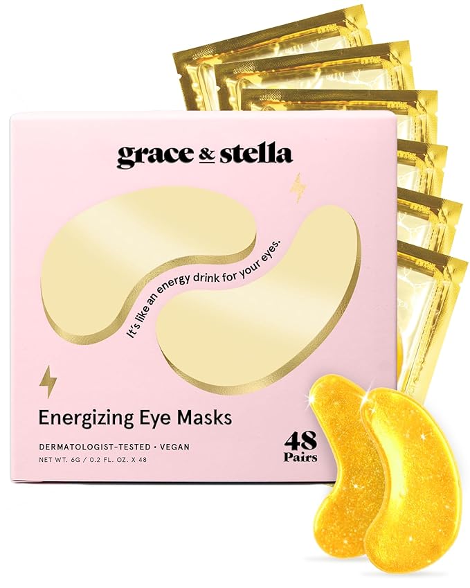 grace & stella Award Winning Under Eye Mask - Travel Essentials - Anniversary Gifts for Women - Gel Eye Patches for Dark Circles, Puffy Eyes, Wrinkles, Undereye Bags - Vegan Self Care (48 Pairs, Gold)