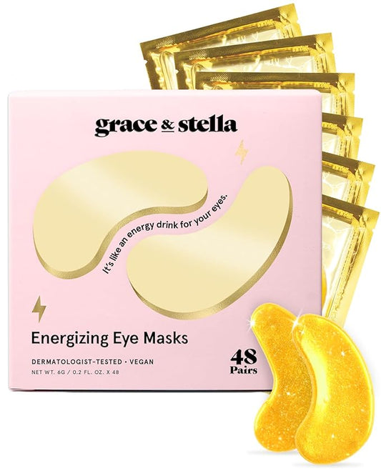grace & stella Award Winning Under Eye Mask - Travel Essentials - Birthday Gifts for Women - Gel Eye Patches for Dark Circles, Puffy Eyes, Wrinkles, Undereye Bags - Vegan Self Care (48 Pairs, Gold)-VivaGrace Women