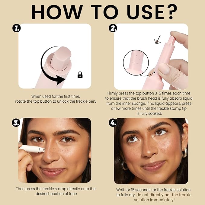 Freckle Stamp Pen,Fake Freckles Stain Marker Pencil Tool for Natural and Lifelike Sunkissed Face Freckle Makeup for Waterproof and Long-Lasting,Quick Dry 5-Point Faux Freckle Stamp Cushion, 01 Light-VivaGrace Women