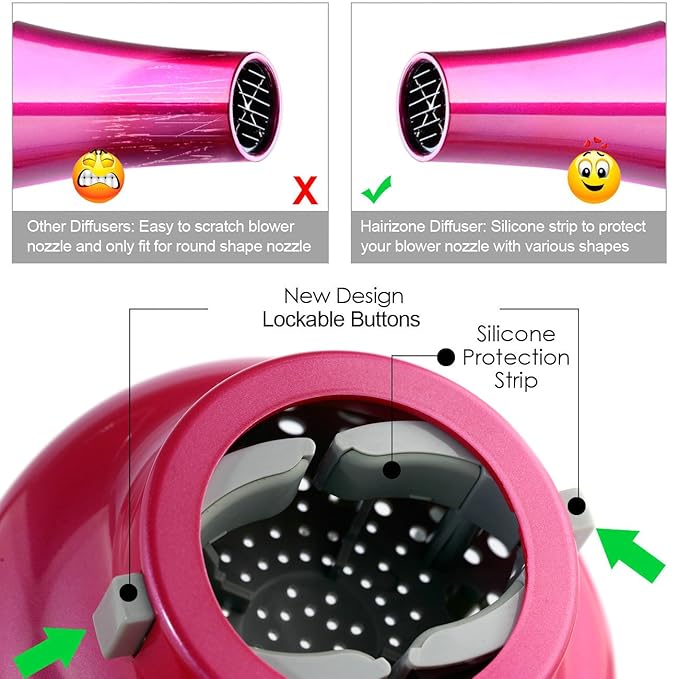 Hairizone Universal Hair Diffuser Adaptable for Blow Dryers with D-1.7-Inch to 2.6-Inch for Curly or Wavy Hair, Roseo-VivaGrace Women