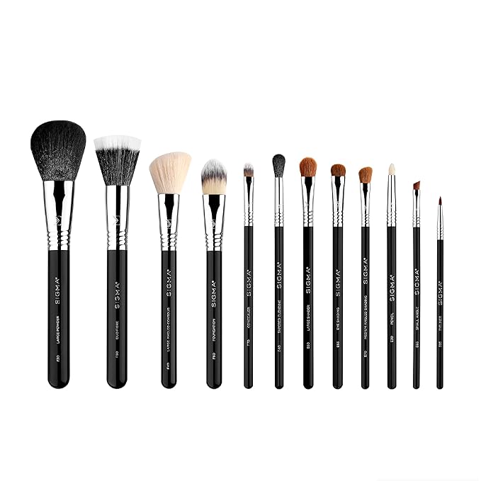 Sigma Beauty Essential Makeup Brushes Set – Professional Grade Makeup Brush Set with Premium Fibers and Sleek, Durable Handles for Face & Eyes, Includes 12 CK001 Black Makeup Brushes-VivaGrace Women
