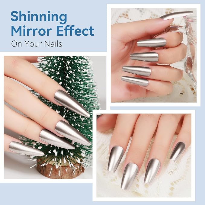 MIZHSE Quick Dry Chrome Nail Polish, Silver Mirror Nail Polish 15ml/0.5fl.oz, Air Dry Fast Mirror Metallic Effect for Fingernail Toenail Manicure Home