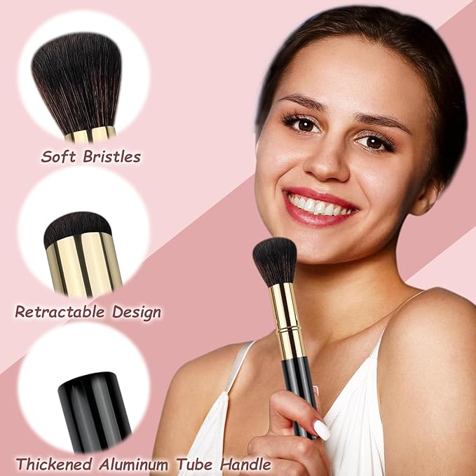 Retractable Makeup Brush, Travel Kabuki Powder Brush, Retractable Blush Brush, for Blush, Bronzer, Buffing, Highlighter Flawless Powder Cosmetics, Travel Friendly-VivaGrace Women