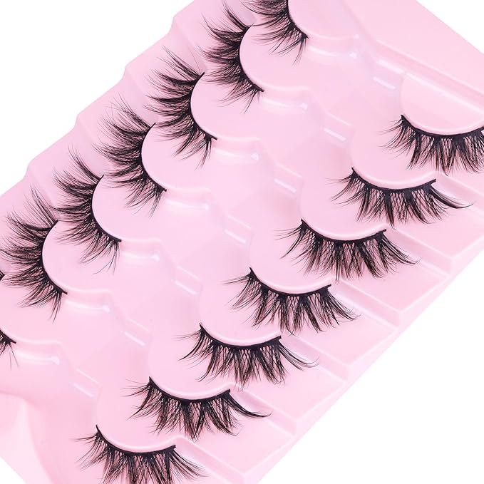 Half Lashes Fox Eye Faux Mink Lashes Wispy Eyelashes Cat Eye 20mm Fake Lashes Spiky Strip Eyelashes Pack 7 Pairs-VivaGrace Women
