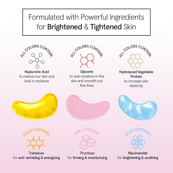 Under Eye Mask - Reduce Dark Circles, Puffy Eyes, Undereye Bags, Wrinkles - Gel Under Eye Patches, Vegan Cruelty-Free Self Care by grace and stella (72 Pairs, GoldPinkBlue)24 Pair (Pack of 3)-VivaGrace Women