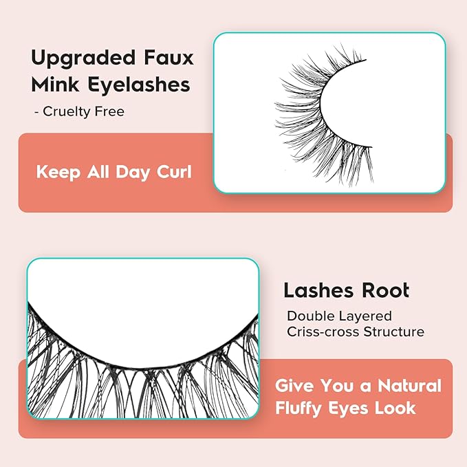 False Eyelashes Natural Look Wispy Lashes 10mm Short Lash C Curl 0.1MM Thin Band Lashes Pack Siligli Fake Eyelash 7 Pair-VivaGrace Women