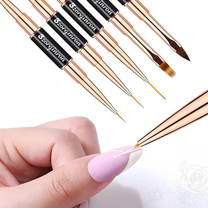 Nail Art Bushes Set, Professional 5Pcs Double-Ended Nail Brush Kit for Details, Long Lines, Ombre & 3D Design-Perfect for DIY Manicures & Salons (Black)-VivaGrace Women