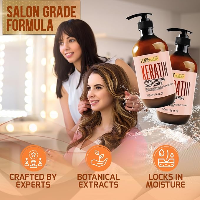 Keratin Shampoo and Conditioner Set - Sulfate and Paraben Free Treatment for Dry Hair - Anti Frizz, Collagen Enriched Formula for Curly or Damaged Hair - Safe for Men and Women with Color Treated Hair-VivaGrace Women