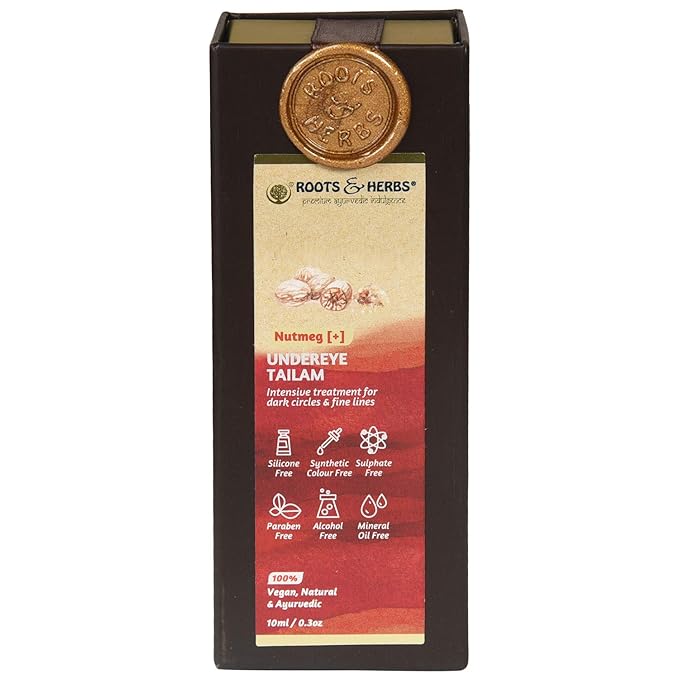 ROOTS AND HERBS Ayurvedic Natural Treatment 100% Vegan No Paraben Nutmeg Undereye Nourishment Oil for Men and Women -10 ml-VivaGrace Women