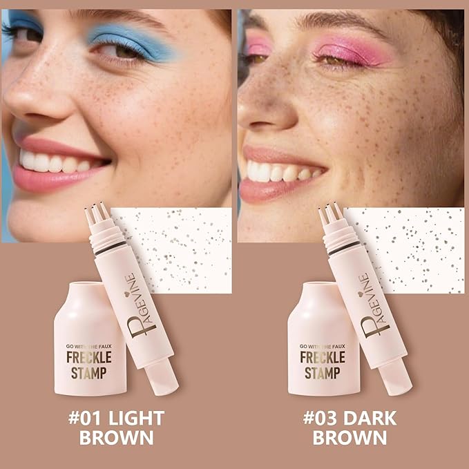 Freckle Stamp - Freckle Pen Waterproof, Long Lasting Fake Freckles, Quick Dry 5-Point Faux Freckles Stamp Cushion Stain Marker in One Press Natural and Lifelike Sunkissed Pencil Tool Makeup (#1-Light)-VivaGrace Women