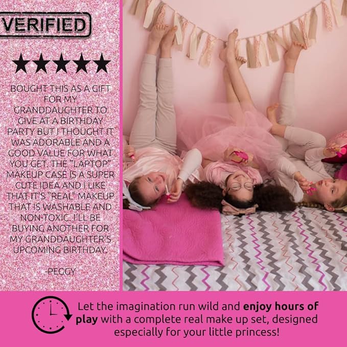 My First Makeup Set for Young Girls I Kids Makeup Kit for Little Girls I Foldable Makeup Palette with Makeup Mirror I Pink Set Makeup for Kids Vanity I Washable Laptop Design Toddler Makeup Kit Gift-VivaGrace Women
