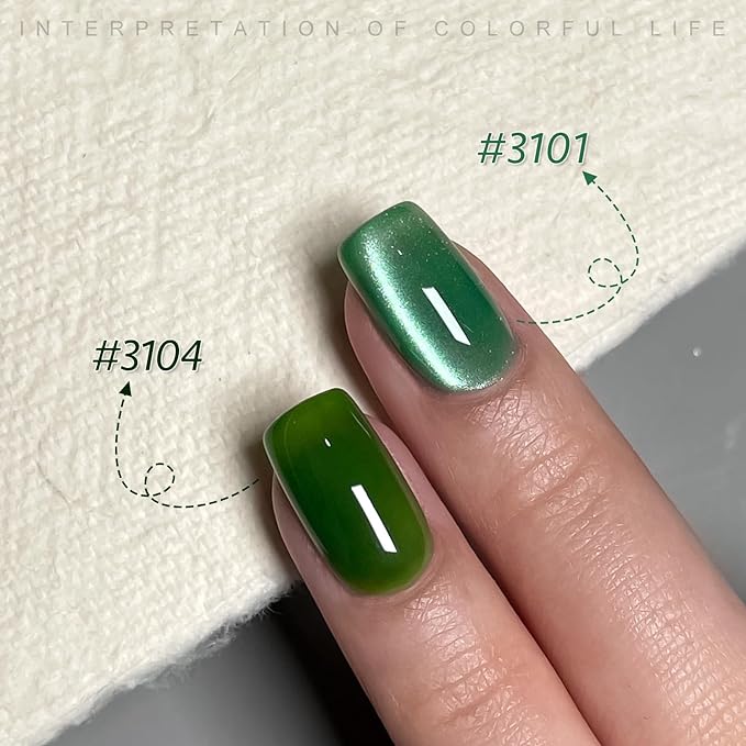 GAOY Green Gel Nail Polish Set with Magnet 6 Colors Includes Jelly Cat Eye Glitter Shades for DIY Manicure and Nail Salons Requires UV Curing