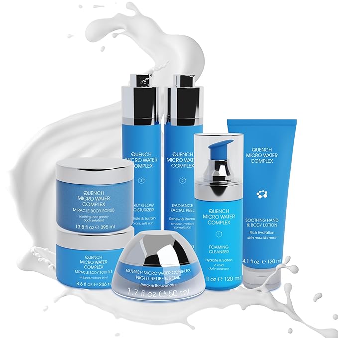 Quench 7 Piece Skincare Set - Japanese Onsen Volcanic Hydration and Anti Aging Skin Care Set with Cleanser, Facial Peel, Moisturizer, Night Cream-VivaGrace Women