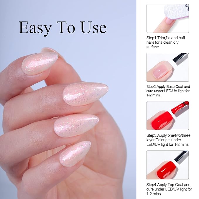 Imtiti Sequins Glitter Light Pink Gel Nail Polish, UV LED Soak Off Shimmer Pink Nail Polish,Nude Pink Sparkle Gel Polish