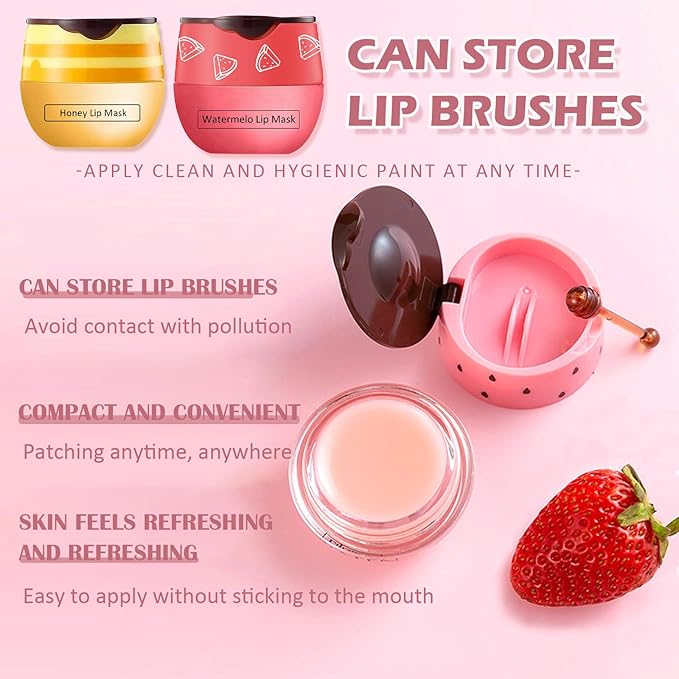 2 PCS Bee Lip Balm Honey Pot,Honey&Watermelon Lip Mask Overnight Moisturizing Prevention Dry and Cracked Lip Scrubs Exfoliator Lip Care,Lip Sleeping Mask Reduces Lip Lines-VivaGrace Women
