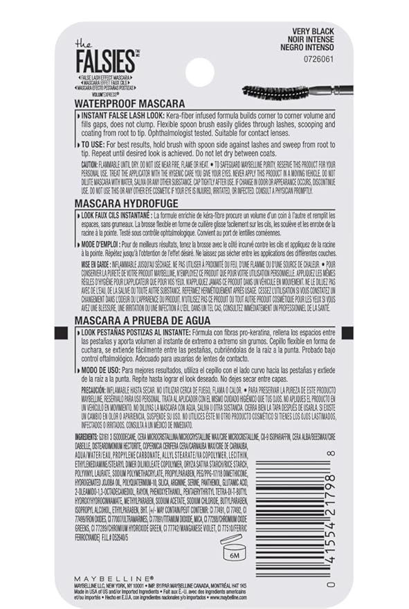 Maybelline Volum' Express Falsies Volumizing Waterproof Mascara, Very Black, 2 Count