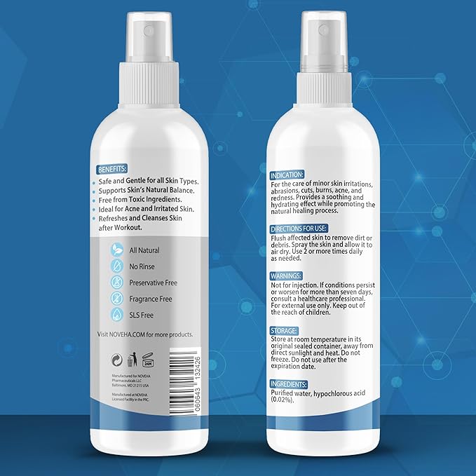 NOVEHA Facial Cleanser For Acne - Hypochlorous Acid Spray - Irritation, Redness & Breakouts Relief - Ideal for Active Teenage & Adult Athletes Post-Workout - Safe for Multiple Daily Uses - 8 oz-VivaGrace Women