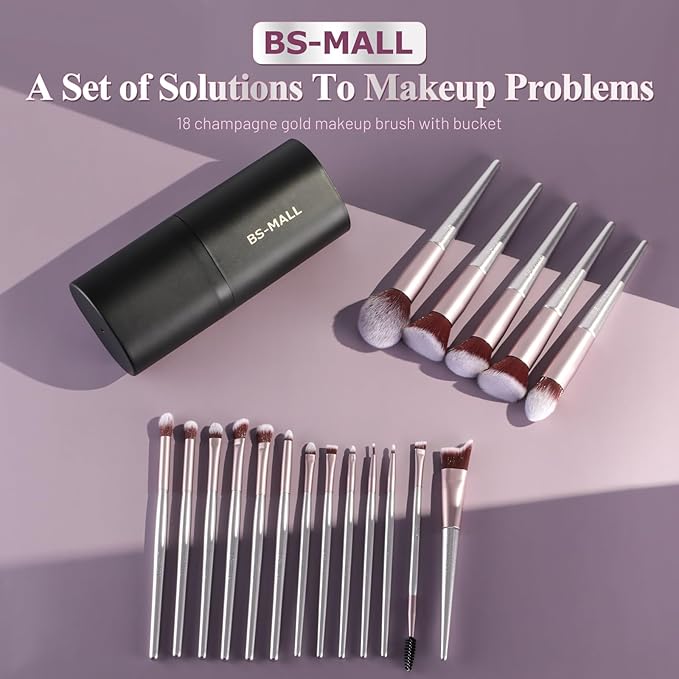 BS-MALL Makeup Brush Set 18 Pcs Premium Synthetic Foundation Powder Concealers Eye shadows Blush Makeup Brushes with black case-VivaGrace Women
