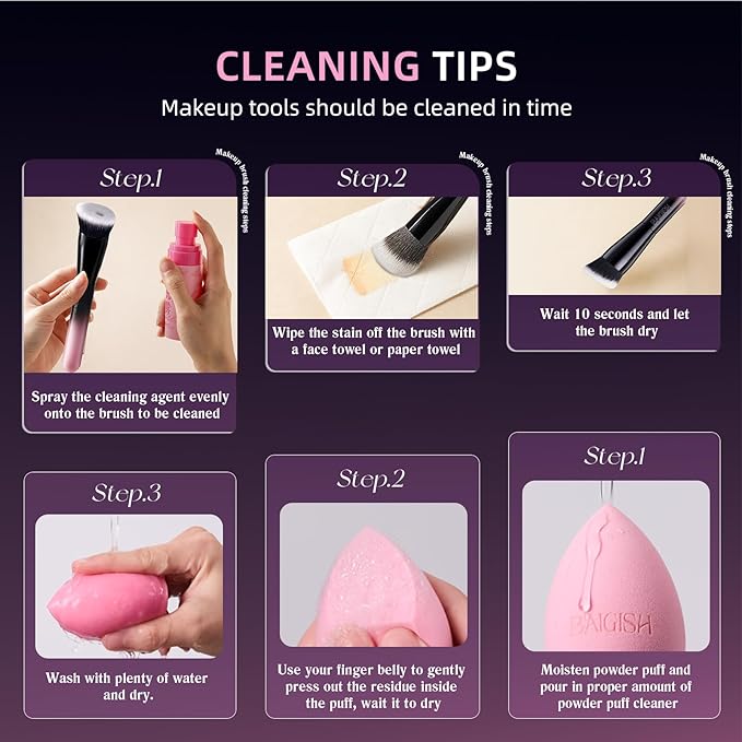 Makeup Brush Set, Flat Top Kabuki Brush Premium Foundation Brush for Liquid, Cream, and Powder with 2 Makeup Sponge for Foundation, Powder, Blush, and Concealer-VivaGrace Women