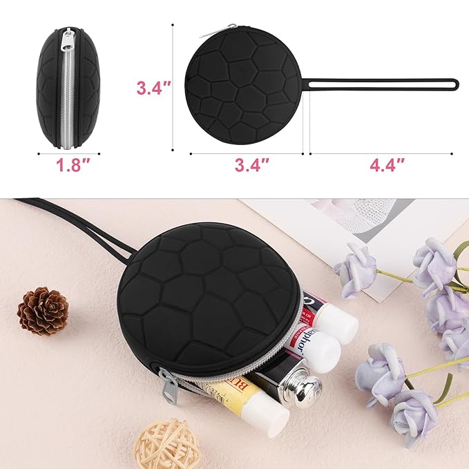 Desing Wish Silicone Lip Balm Holder with Silicone Zipper Pouch, Portable Lip Balm Keychain Sleeve - Silicone Storage Bag for Lip Balms/Small Cosmetics/Earphones/Keys - Black-VivaGrace Women